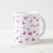Pretty Pink Butterflies Custom Name Grote Koffiekop (Voorkant rechts)
