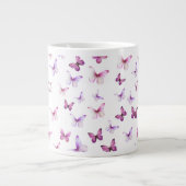 Pretty Pink Butterflies Custom Name Grote Koffiekop (Voorkant)