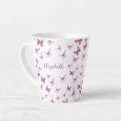 Pretty Pink Butterflies Custom Name Latte Mok (Linkerhoek)