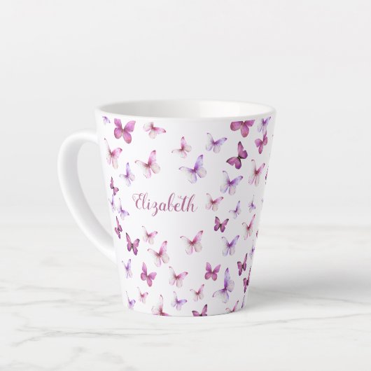 Pretty Pink Butterflies Custom Name Latte Mok (Linkerhoek)