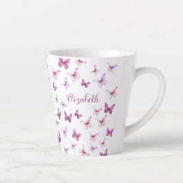 Pretty Pink Butterflies Custom Name Latte Mok
