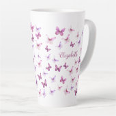 Pretty Pink Butterflies Custom Name Latte Mok (Rechterhoek)