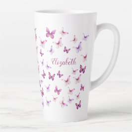 Pretty Pink Butterflies Custom Name Latte Mok