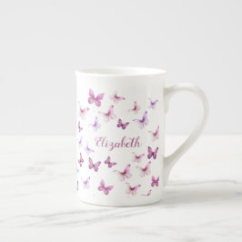 Pretty Pink Butterflies Custom Name Porselein Kop
