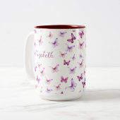Pretty Pink Butterflies Custom Name Tweekleurige Koffiemok (Voorkant links)