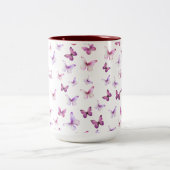 Pretty Pink Butterflies Custom Name Tweekleurige Koffiemok (Center)
