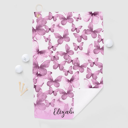 Pretty Pink Butterflies Personalized Golfhanddoek (Insitu)