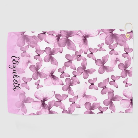 Pretty Pink Butterflies Personalized Golfhanddoek (Horizontaal)