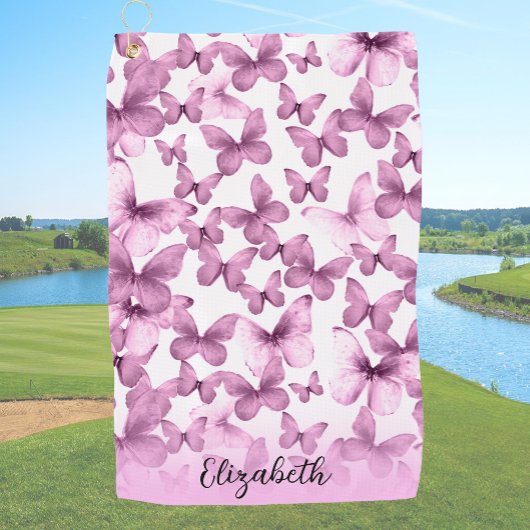 Pretty Pink Butterflies Personalized Golfhanddoek