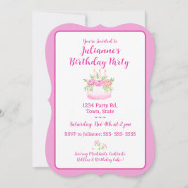 Pretty Pink Cake Birthday Party Invitation Kaart