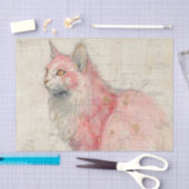 Pretty Pink Cat and Lines Illustrated on Parchment Tissuepapier (Craft)