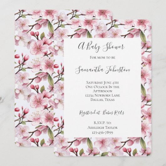 Pretty Pink Cherry Blossom Floral Baby Shower Kaart (Voorkant / Achterkant)