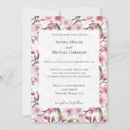 Pretty Pink Cherry Blossom Floral Wedding Kaart