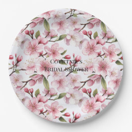 Pretty Pink Cherry Blossom Flowers Bridal Shower Papieren Bordje