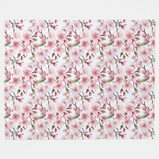 Pretty Pink Cherry Blossom Flowers Fleece Deken (Voorkant (Horizontaal))