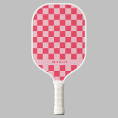 Pretty Pink Chic Checkerboard Custom Name Pickleball Paddle