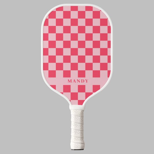 Pretty Pink Chic Checkerboard Custom Name Pickleball Paddle
