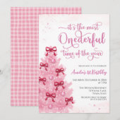 Pretty Pink Christmas Birthday Party Invitation Kaart (Voorkant / Achterkant)