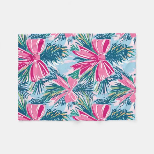 Pretty Pink Coquette Bow And Tree Sprig Pattern Fleece Deken (Voorkant (Horizontaal))