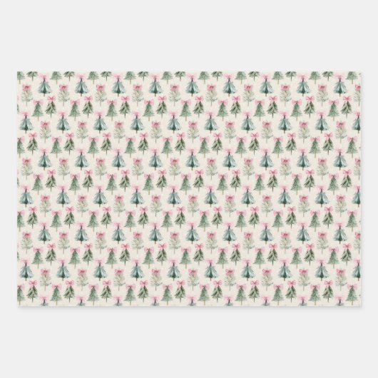 Pretty Pink Coquette Bow Christmas Tree Pattern Inpakpapier Vel (Voorkant 3)