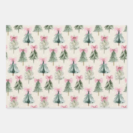 Pretty Pink Coquette Bow Christmas Tree Pattern Inpakpapier Vel (Voorkant)