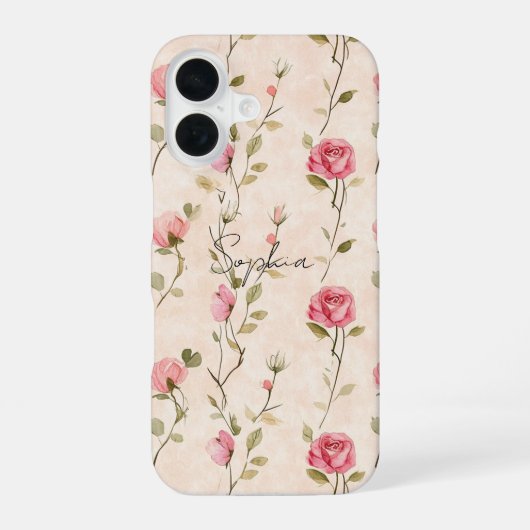Pretty Pink Cream Roses Floral iPhone 16 Hoesje (Achterkant)