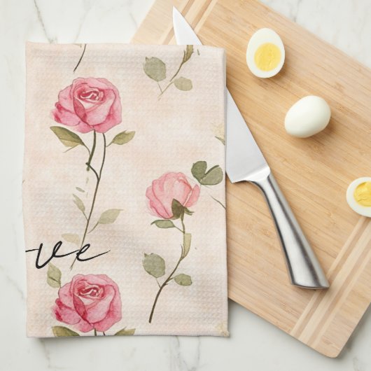 Pretty Pink Cream Roses Floral  Theedoek (Quarter Fold)