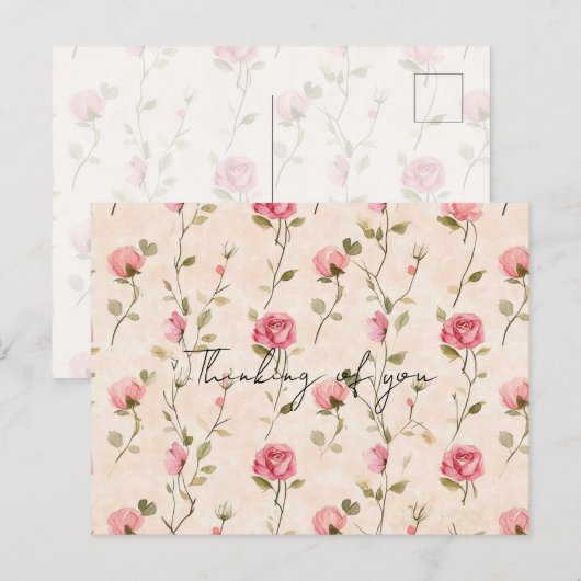 Pretty Pink Cream Roses Floral Thinking of you Briefkaart (Voorkant / Achterkant)