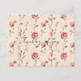 Pretty Pink Cream Roses Floral Thinking of you Briefkaart