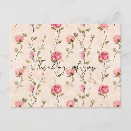 Pretty Pink Cream Roses Floral Thinking of you Briefkaart (Voorkant)