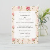 Pretty Pink Cream Roses Floral Wedding Kaart (Staand voorkant)