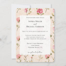 Pretty Pink Cream Roses Floral Wedding Kaart