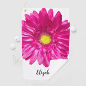 Pretty pink daisy flower custom name womens golfhanddoek (Insitu)