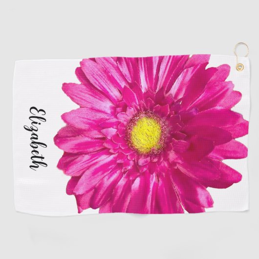 Pretty pink daisy flower custom name womens golfhanddoek (Horizontaal)