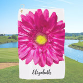 Pretty pink daisy flower custom name womens golfhanddoek