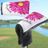 Pretty pink daisy flower custom name womens golfheadcover