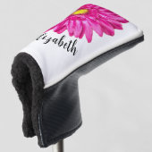 Pretty pink daisy flower custom name womens golfheadcover (3/4 voorkant)