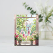 Pretty Pink Dreamcatcher and Plants Window Sill Briefkaart (Staand voorkant)