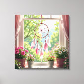 Pretty Pink Dreamcatcher and Plants Window Sill Canvas Afdruk (Voorkant)