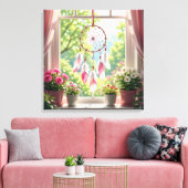 Pretty Pink Dreamcatcher and Plants Window Sill Canvas Afdruk (Insitu (Woonkamer))