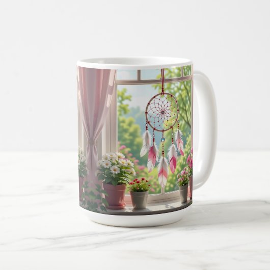 Pretty Pink Dreamcatcher and Plants Window Sill Koffiemok (Voorkant rechts)