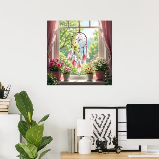 Pretty Pink Dreamcatcher and Plants Window Sill Poster (Thuiskantoor)