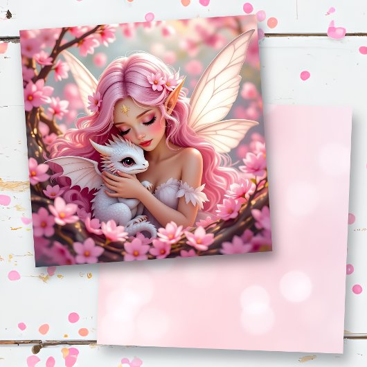 Pretty Pink Elven Fairy & Dragon Blank Kaart