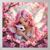 Pretty Pink Elven Fairy & Dragon Poster (Voorkant)