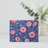 Pretty pink floral pattern briefkaart (Staand voorkant)