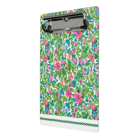 Pretty pink floral pattern greenery leaves Modern Mini Klembord (Angled2)
