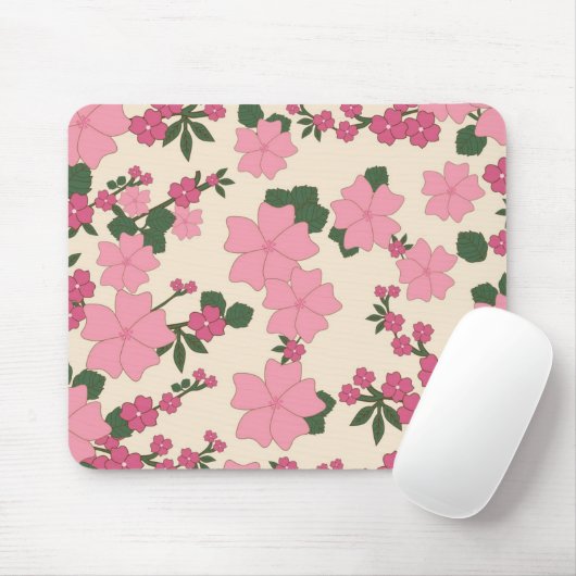 Pretty Pink Floral Pattern Muismat (Met muis)