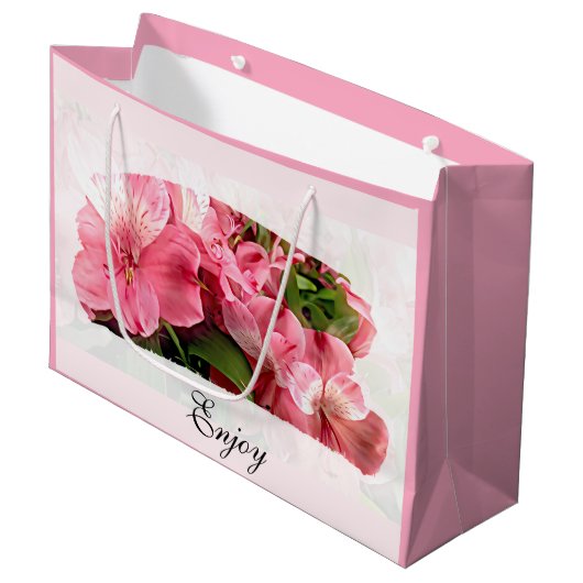 Pretty Pink Flower  Gift Bag Groot Cadeauzakje (Voorkant Gekanteld)