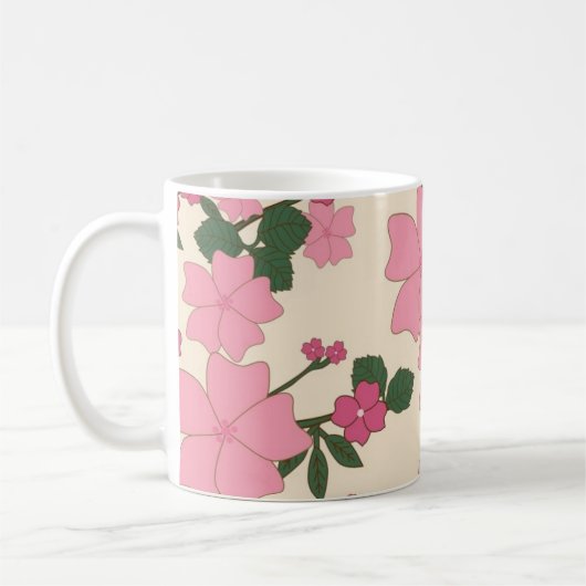 Pretty Pink Flower Pattern Koffiemok (Links)