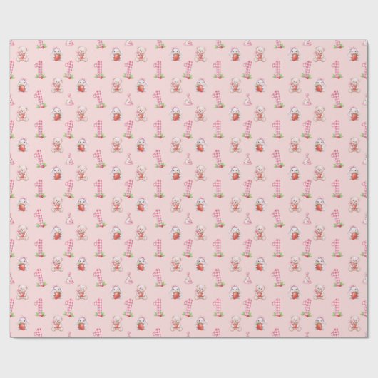 Pretty Pink Gingham, Bunnies and Bears! Cadeaupapier (Vlak)